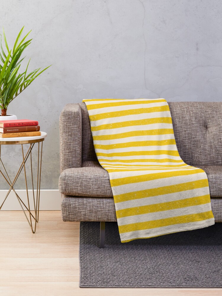 Thumbnail 2 of 6, Throw Blanket, Rustic textured stripes - Yellow and white designed and sold by natalisapattern.