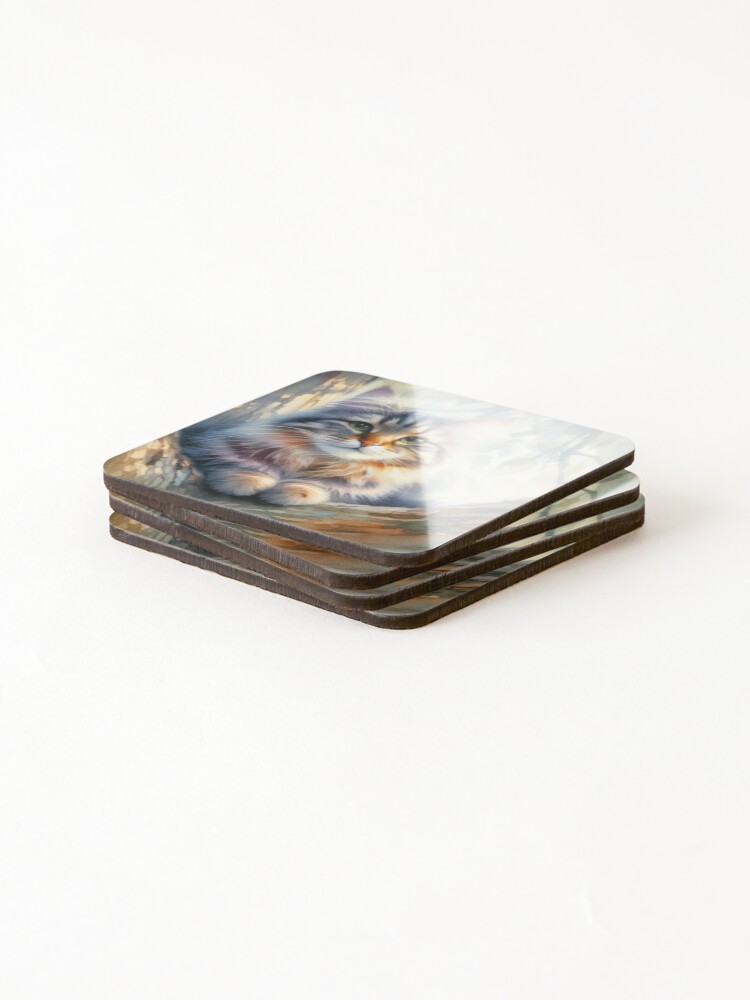 Thumbnail 4 of 5, Coasters (Set of 4), Tabby In Tree designed and sold by PamsAIArt.