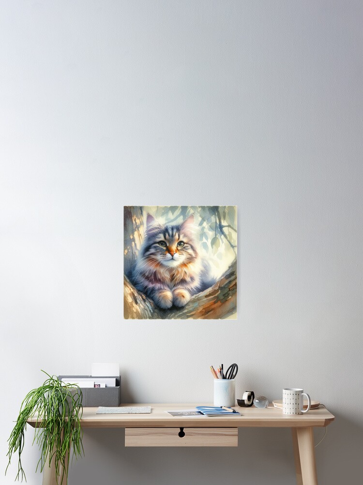 Thumbnail 2 of 3, Poster, Tabby In Tree designed and sold by PamsAIArt.