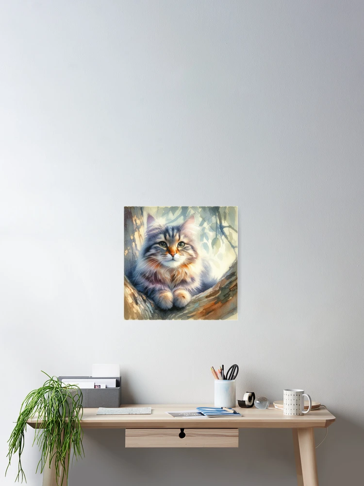 Thumbnail 2 of 3, Poster, Tabby In Tree designed and sold by PamsAIArt.