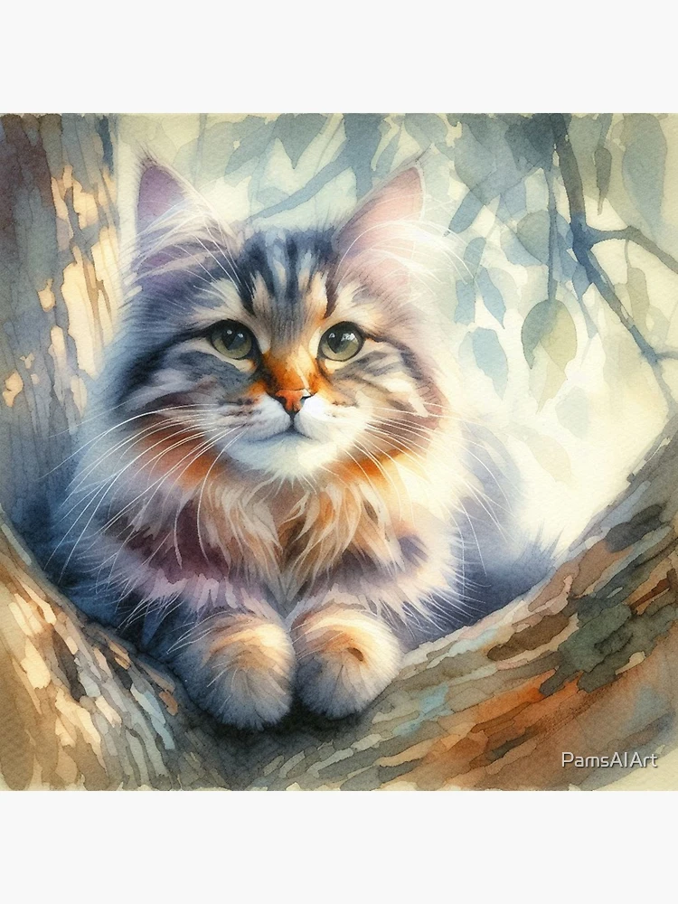Thumbnail 3 of 3, Poster, Tabby In Tree designed and sold by PamsAIArt.