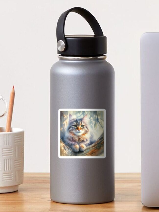 Thumbnail 1 of 3, Sticker, Tabby In Tree designed and sold by PamsAIArt.