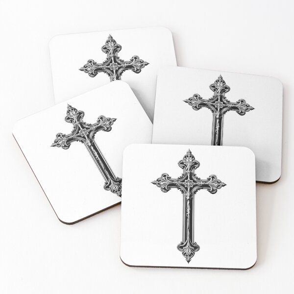 Aperçu de l'œuvre Croix ornementale élégante en noir et blanc - Design gothique minimaliste créée et vendue par FRADEX STORE.