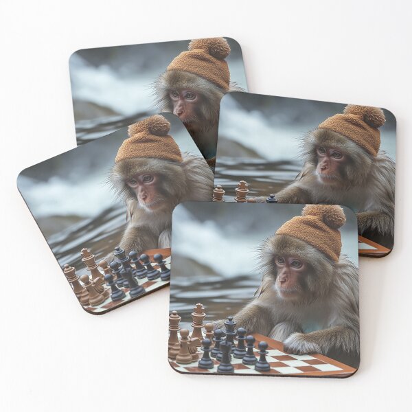 Item preview, A Japanese Macaque Enjoying a Hot Spring and Chess designed and sold by SheldonOfOsaka.