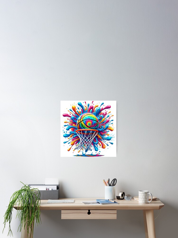 Thumbnail 2 of 3, Poster, Abstract Basketball Tie Die Paint Splash designed and sold by zeeteezofficial.