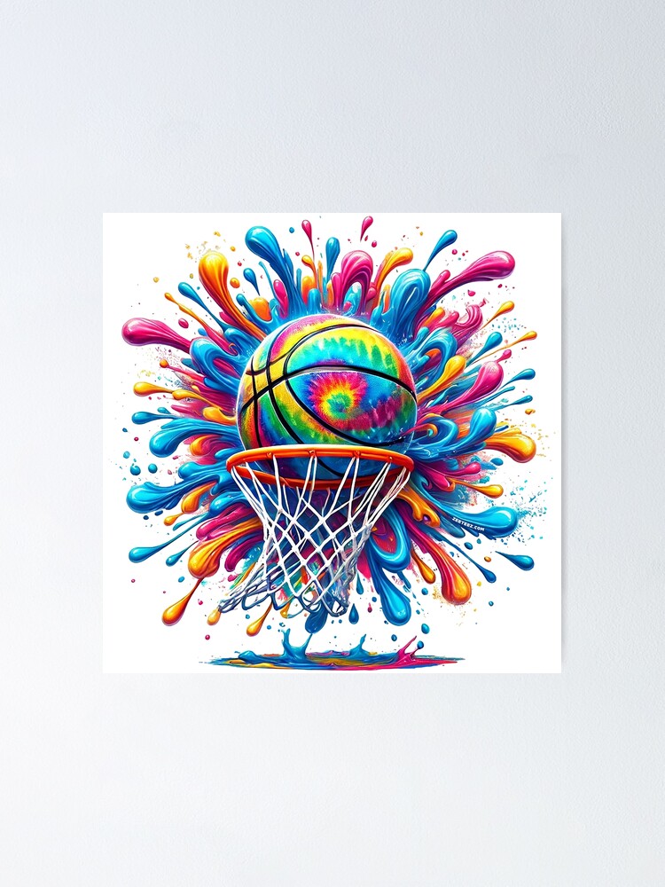 Thumbnail 1 of 3, Poster, Abstract Basketball Tie Die Paint Splash designed and sold by zeeteezofficial.
