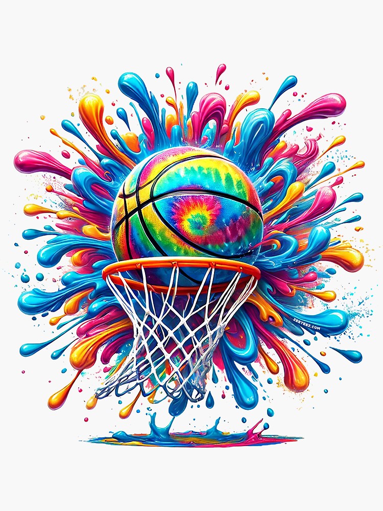 Thumbnail 3 of 3, Sticker, Abstract Basketball Tie Die Paint Splash designed and sold by zeeteezofficial.