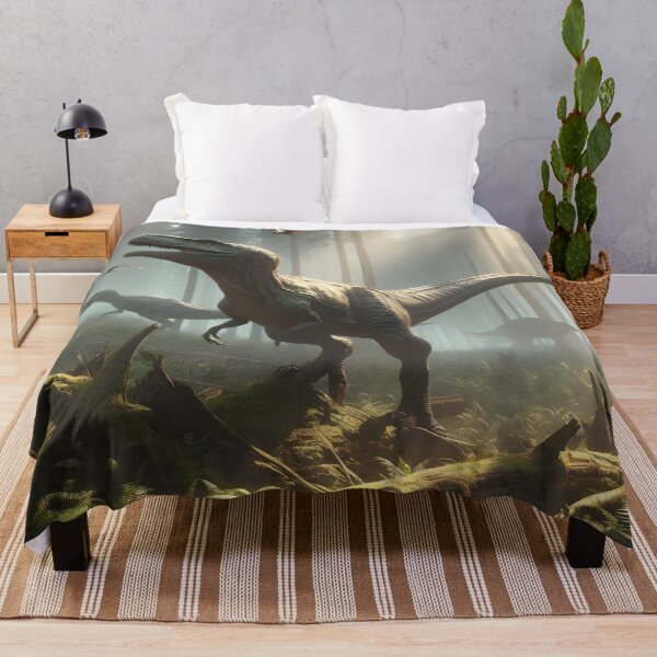 Item preview, Velociraptors and Pterosaurs in a Prehistoric Forest designed and sold by CitrineLinker.