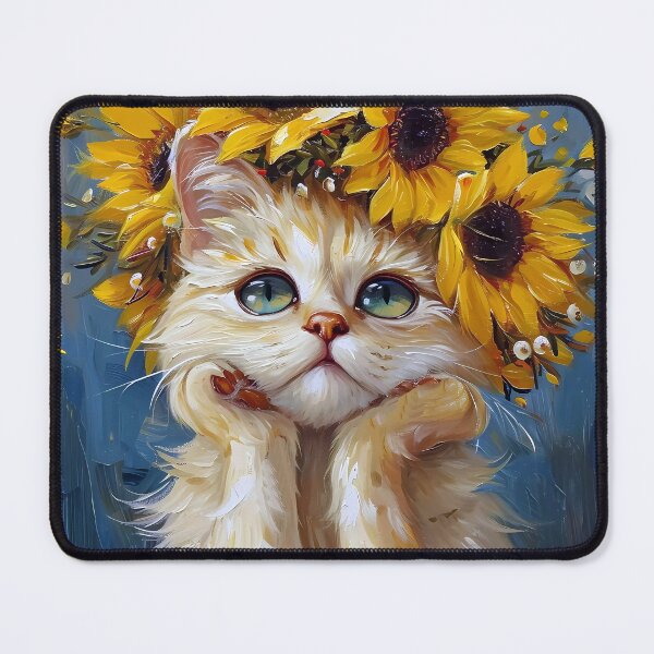 Item preview, White Cat with Daisies-Impasto Vintage Style designed and sold by DigitalEffects.