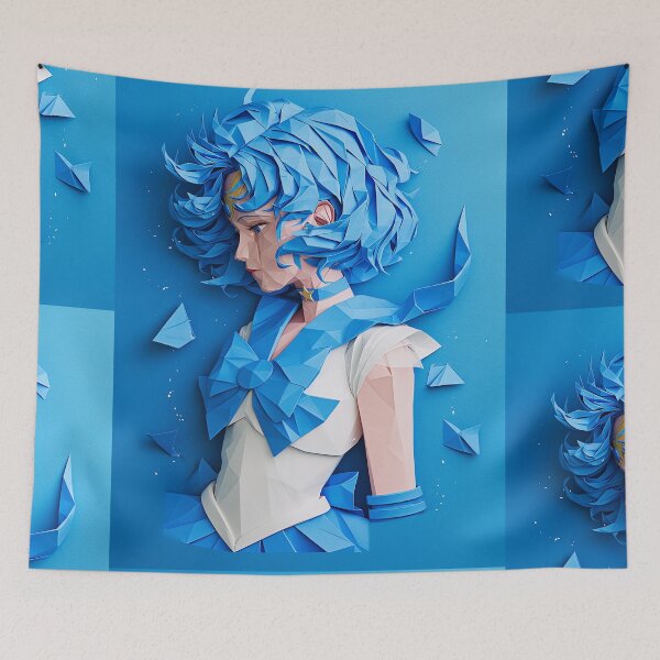 Item preview, Papercraft-Style Blue Warrior Maiden designed and sold by SmirkingDesigns.