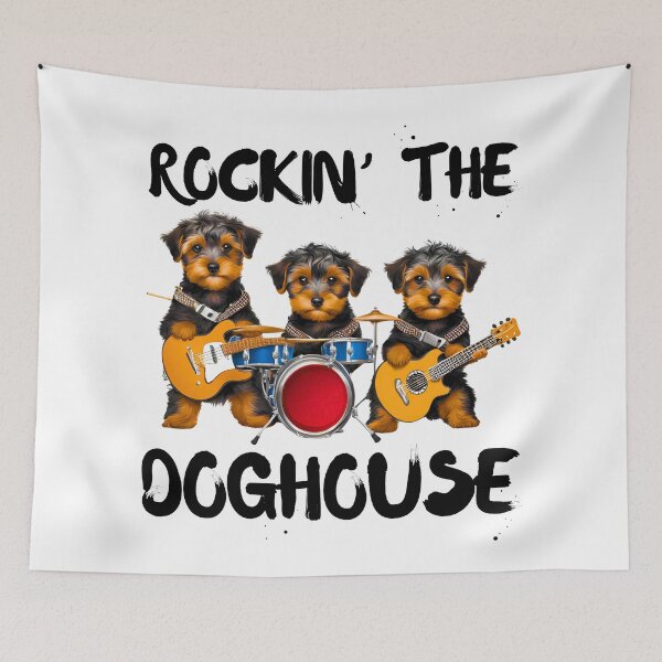 Item preview, Rockin' the Doghouse Yorkipoo Puppy Band - Funny Rock n' Roll Dog Design designed and sold by Fredster1966.