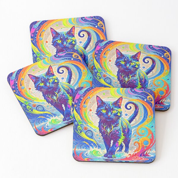 Item preview, Surreal Cat with Swirling Patterns designed and sold by blackhalt.