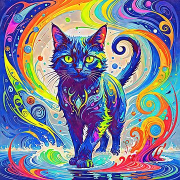Artwork thumbnail, Surreal Cat with Swirling Patterns by blackhalt