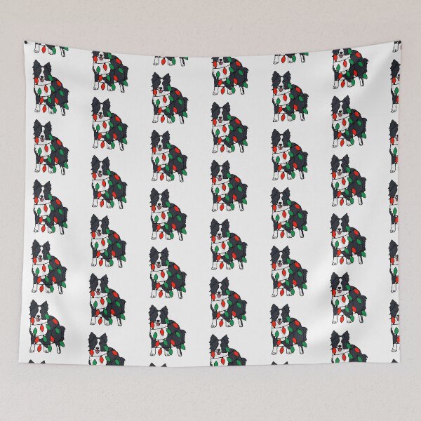 Item preview, Border Collie Black Dog with Christmas Lights Wrapped Around Its Body – Festive and Adorable Design  Description: Get into the holiday spirit with our adorable Dog with Christmas Lights design! designed and sold by MrsCreative1.