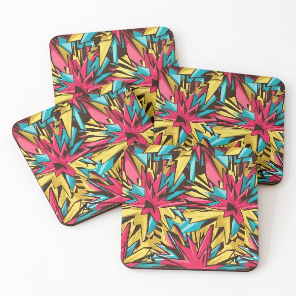 Item preview, Vibrant design, color blocks, electric pink, lime, turquoise, golden yellow, energetic, tropical-inspired, dynamic, abstract forms, movement, excitement, bold, eye-catching, attention-grabbing designed and sold by TheFrenchVegan.