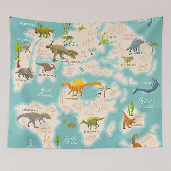 Item preview, Prehistoric World Map of the Cretaceous Period with plants, dinosaurs, and other animals designed and sold by QatlasMap Shop.