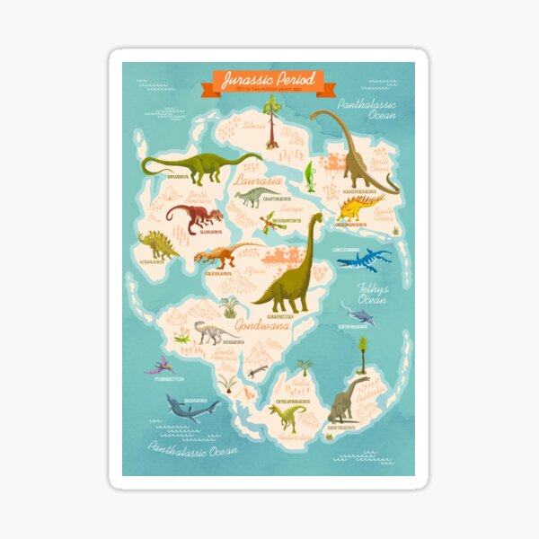 Item preview,  Prehistoric World Map of the Jurassic Period with plants, dinosaurs, and other animals designed and sold by QatlasMap Shop.