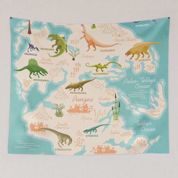 Item preview, Prehistoric World Map of the Triassic Period with plants, dinosaurs, and other animals designed and sold by QatlasMap Shop.