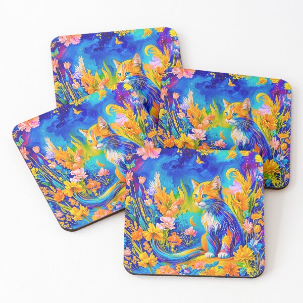 Item preview, Colorful Cat in Blossoming Nature Illustration designed and sold by blackhalt.