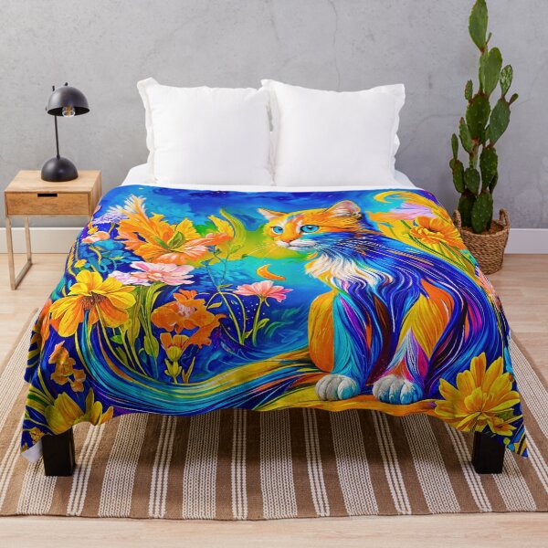 Item preview, Colorful Cat in Blossoming Nature Illustration designed and sold by blackhalt.