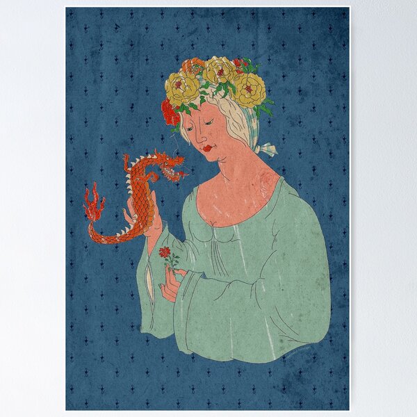 Flower fairy with little dragon Poster