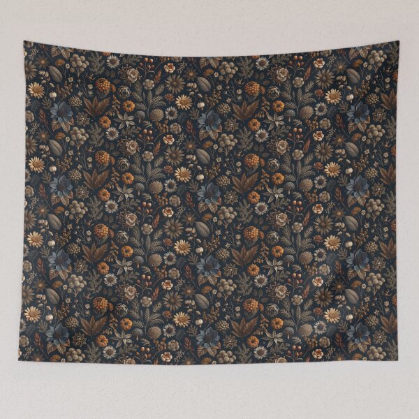 Item preview, Mystical dark pattern with flowers and plants.Pattern with dried flowers designed and sold by Anhen-new-style.