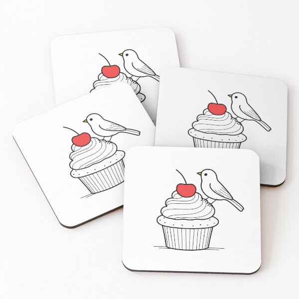 Item preview, Cute bird pecking a cupcake with a cherry on top designed and sold by rasagamastore.