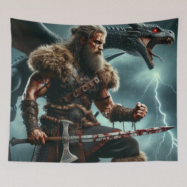Item preview, Viking fighting a Dragon designed and sold by PrintMeOnYou.