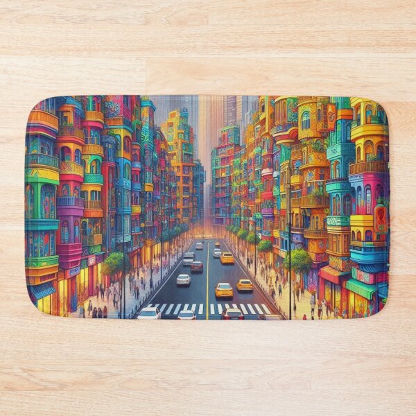 Item preview, colorful lifeful city filled with tall beautiful buildings designed and sold by mikaws.
