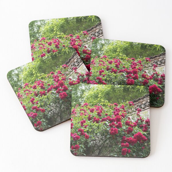 Item preview, Prolific Crimson Rosebush and Antique Stone Wall designed and sold by Georgia Mizuleva.