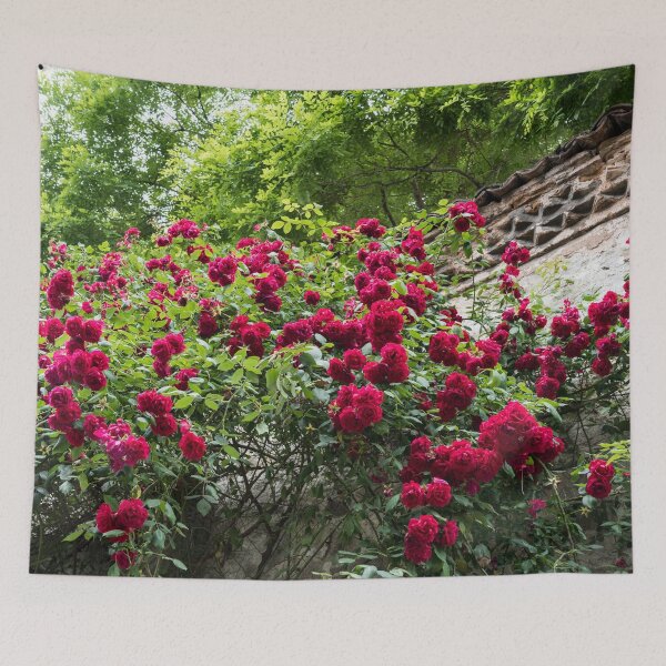 Item preview, Prolific Crimson Rosebush and Antique Stone Wall designed and sold by Georgia Mizuleva.