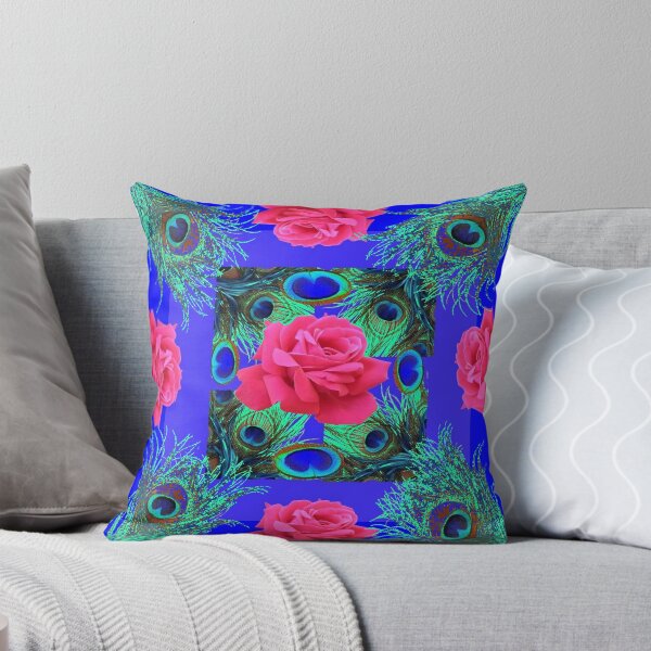 Item preview,  PINK ROSES & PEACOCK FEATHERS BLUE ART designed and sold by sharlesart.