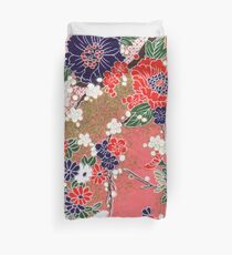 RED BLUE WHITE SPRING FLOWERS ,IN PINK AND GOLD Antique Japanese Floral Duvet Cover