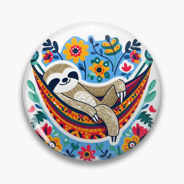 Item preview, Scandinavian Folk Art cute Sloth relaxing in a hammock designed and sold by FOLK ART FUSION by heidiannemorris.