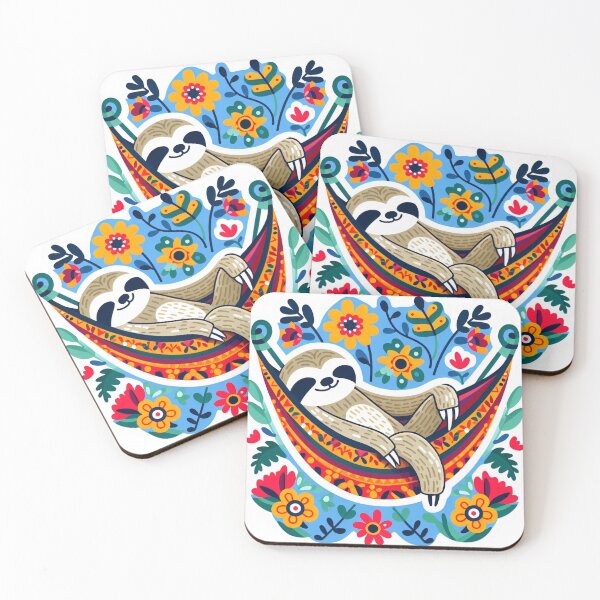 Item preview, Scandinavian Folk Art cute Sloth relaxing in a hammock designed and sold by FOLK ART FUSION by heidiannemorris.