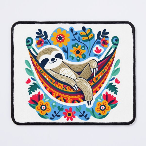 Item preview, Scandinavian Folk Art cute Sloth relaxing in a hammock designed and sold by FOLK ART FUSION by heidiannemorris.