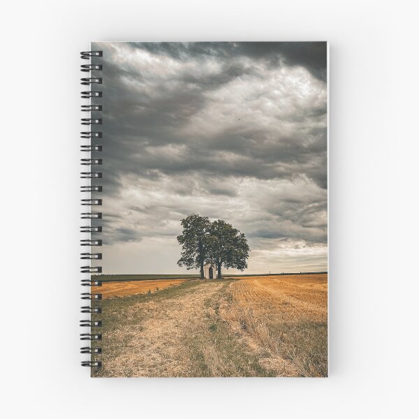Item preview, Photo of two lonely trees with a small chapel in the middle of a mown field designed and sold by PavlinaBFDesign.