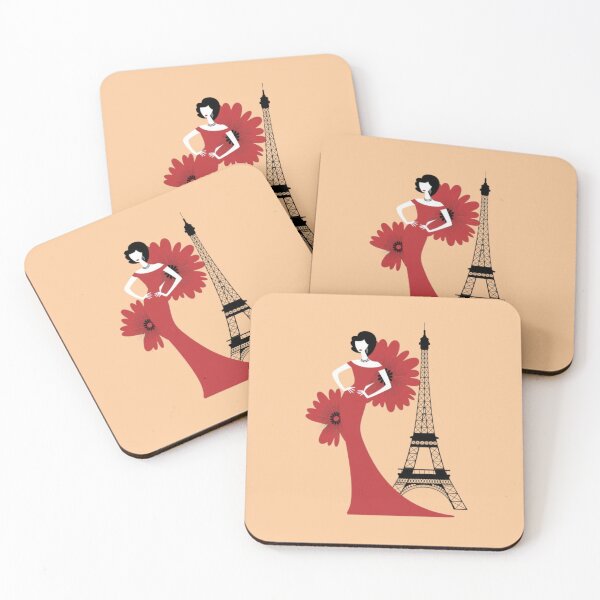 Item preview, a stylized silhouette of a woman in a red dress, standing in a pose with one hand on her hip - Eiffel Behind designed and sold by 123ks.