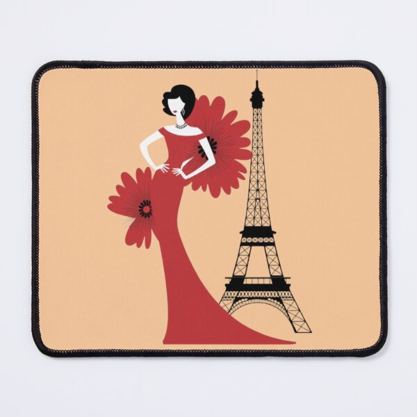 Item preview, a stylized silhouette of a woman in a red dress, standing in a pose with one hand on her hip - Eiffel Behind designed and sold by 123ks.