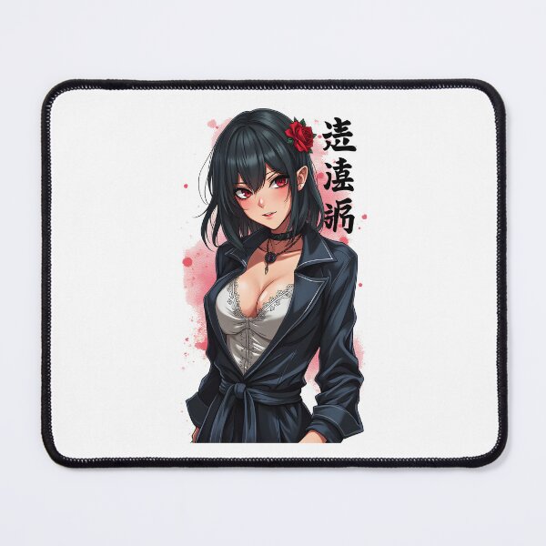 Item preview, Mysterious Anime Girl with Red Rose | Dark Hair, Lace Top & Black Coat | Japanese Manga Art designed and sold by Anime Shape.