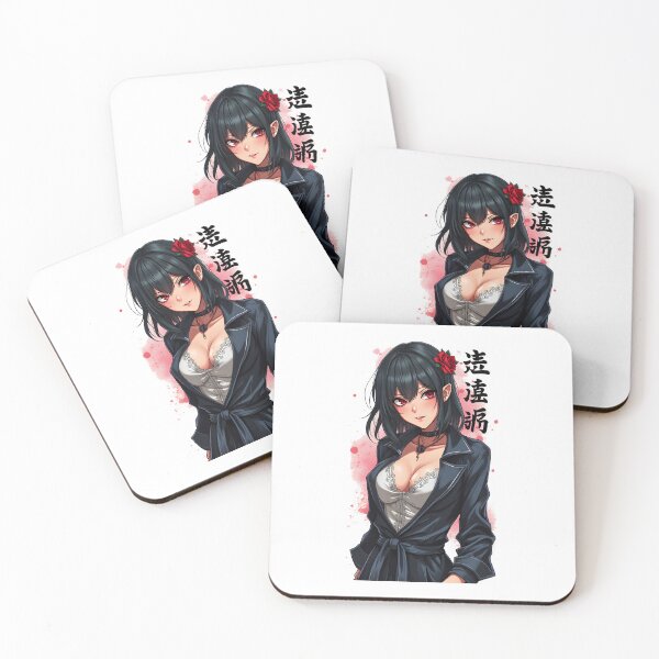 Item preview, Mysterious Anime Girl with Red Rose | Dark Hair, Lace Top & Black Coat | Japanese Manga Art designed and sold by Anime Shape.
