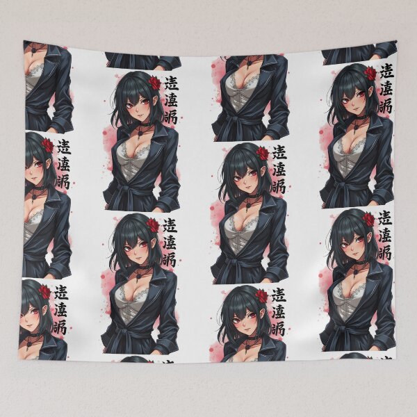 Item preview, Mysterious Anime Girl with Red Rose | Dark Hair, Lace Top & Black Coat | Japanese Manga Art designed and sold by Anime Shape.
