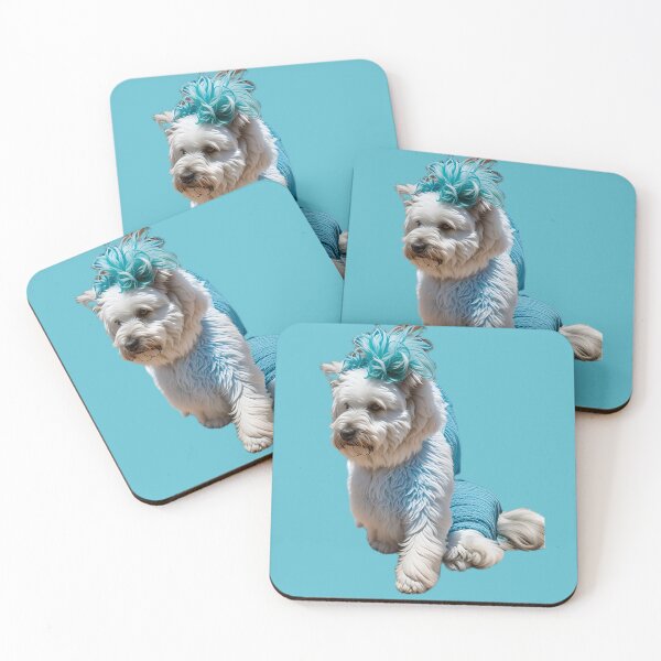 Item preview, White and blue fluffy dog designed and sold by Jennifer Morcom.