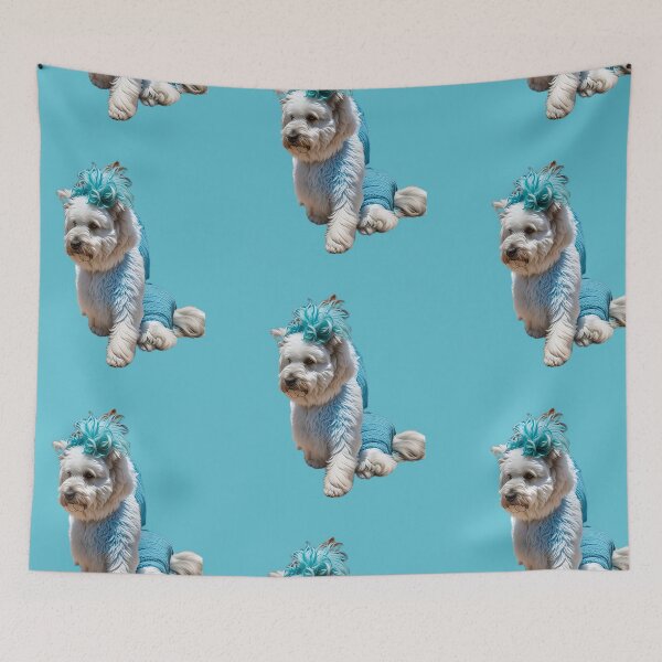 Item preview, White and blue fluffy dog designed and sold by Jennifer Morcom.