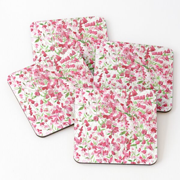 Item preview, hand painted magenta pink sweat peas  flowers pattern designed and sold by ColorandColor.
