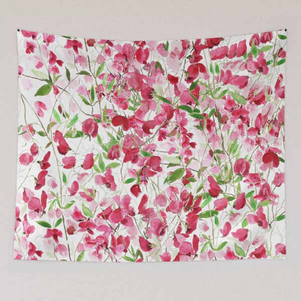 Item preview, hand painted magenta pink sweat peas  flowers pattern designed and sold by ColorandColor.