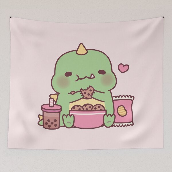 Aperçu de l'œuvre Un dinosaure mignon qui grignote des biscuits créée et vendue par rustydoodle.