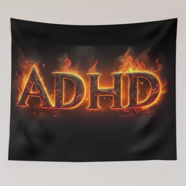 Item preview, On a black background the inscription "ADHD" - living fire. 2 designed and sold by My-fake-places.