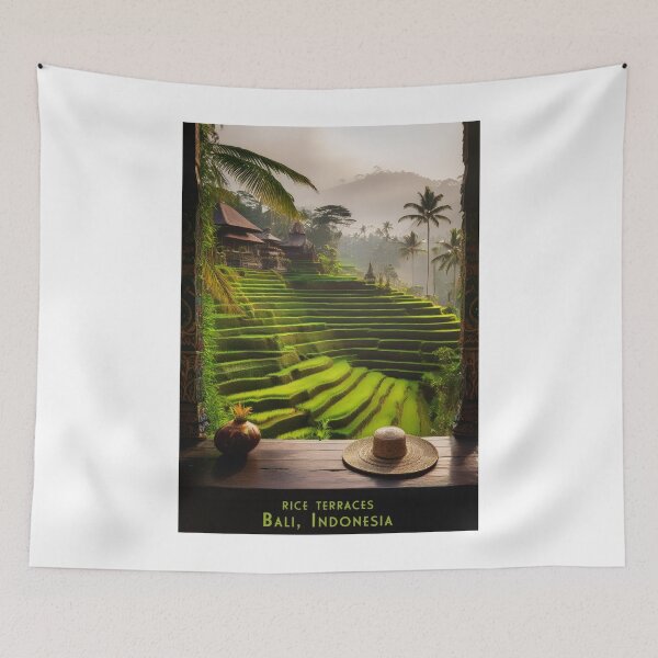 Item preview, Vintage Bali Rice Terraces – Minimal Retro Travel Poster for Nature and Tourism designed and sold by pod24.