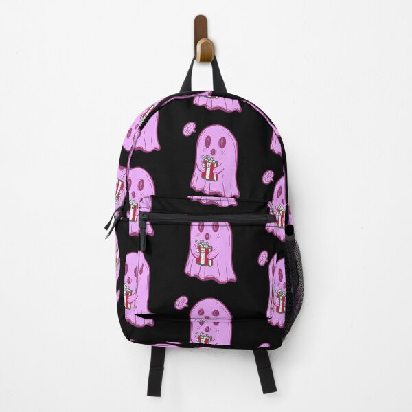 Item preview, cute pink ghost eating popcorn and scaring boo! designed and sold by casarte.